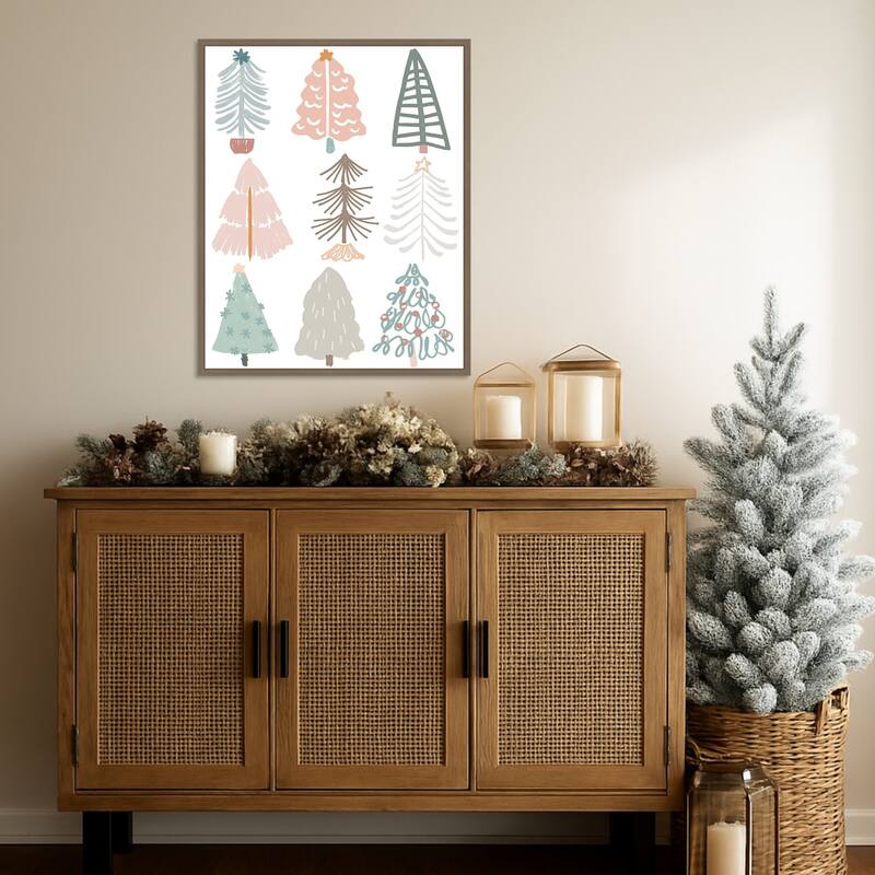 Christmas Tree Sketchbook II by June Erica Vess (23 x 28 in.), Framed Canvas Wall Art Print - Sylvie Dark Gold