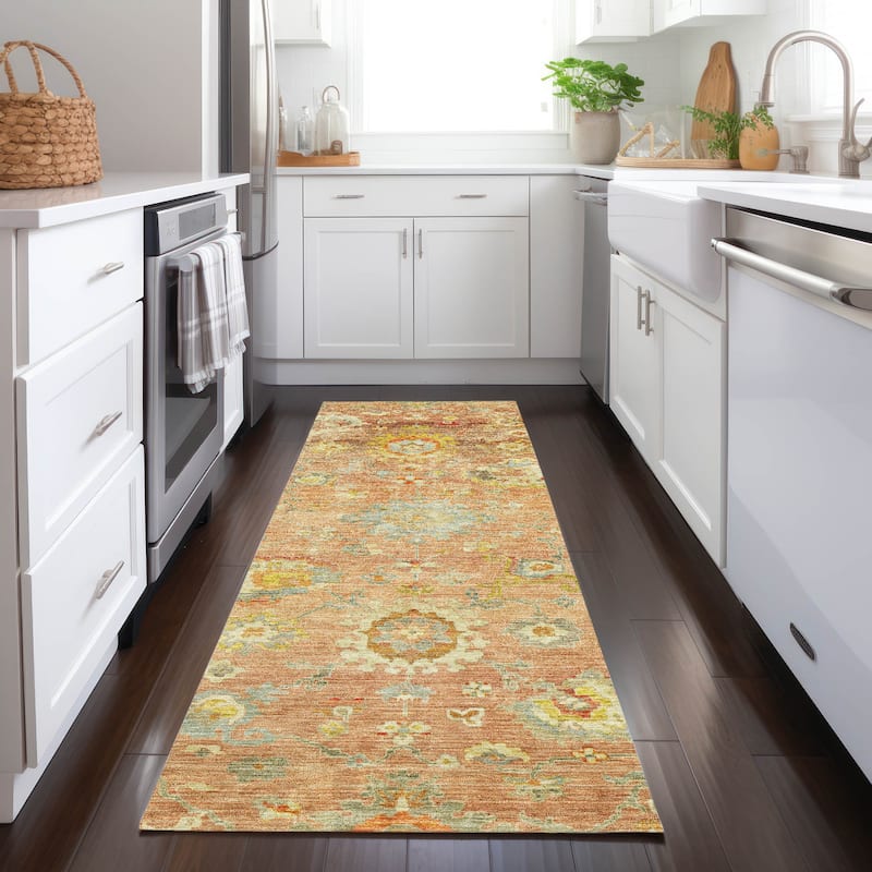 Machine Washable Indoor/ Outdoor Vintage Traditional Chantille Rug - Coral - 2'3" x 7'6"