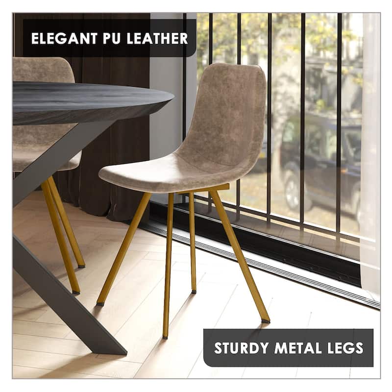 Markley Leather Dining Chair Set of 2 With Gold Metal Legs Modern Accent Side Chair