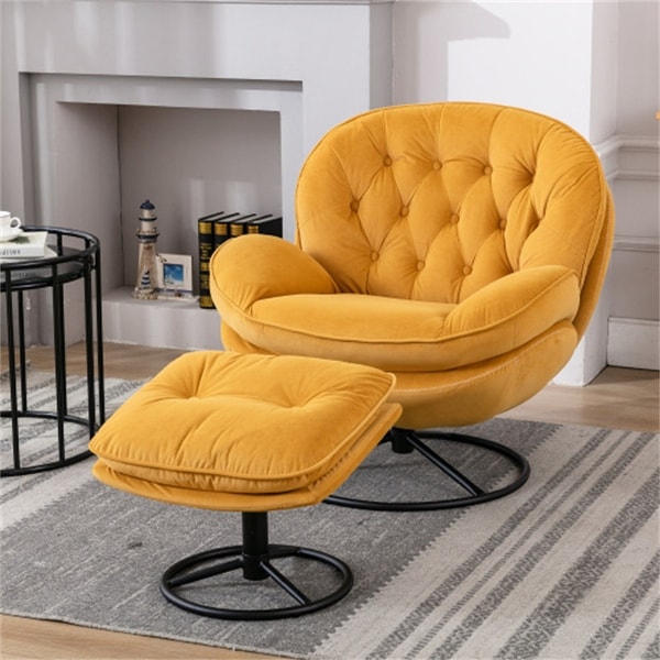 Yellow Velvet Upholstered Accent Chair,TV Chair,Sofa With Ottoman