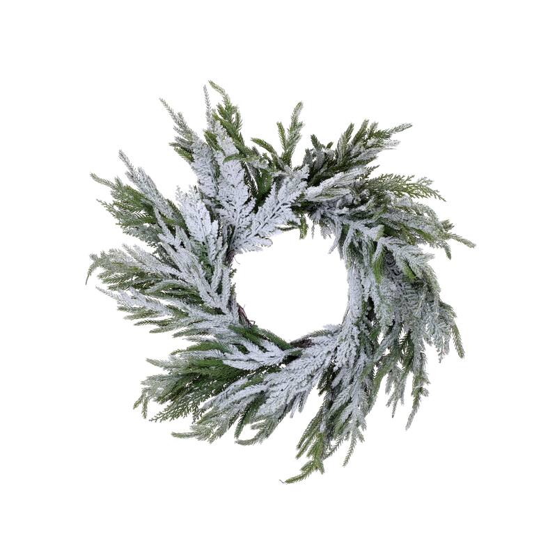 16" Real Touch Norfolk Pine Wreath With Snow - Green