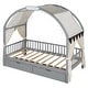 preview thumbnail 9 of 58, Pinewood Ground-Level Twin Size Canopy Bed with Arched Canopy,Tent,Light Strip and Two Drawers