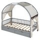 preview thumbnail 4 of 18, Twin Size Daybed with Arched Roof, 2 Drawers, Wood House Canopy Bed with Fabrics Curtain and Light Strip for Kids Teens, Gray