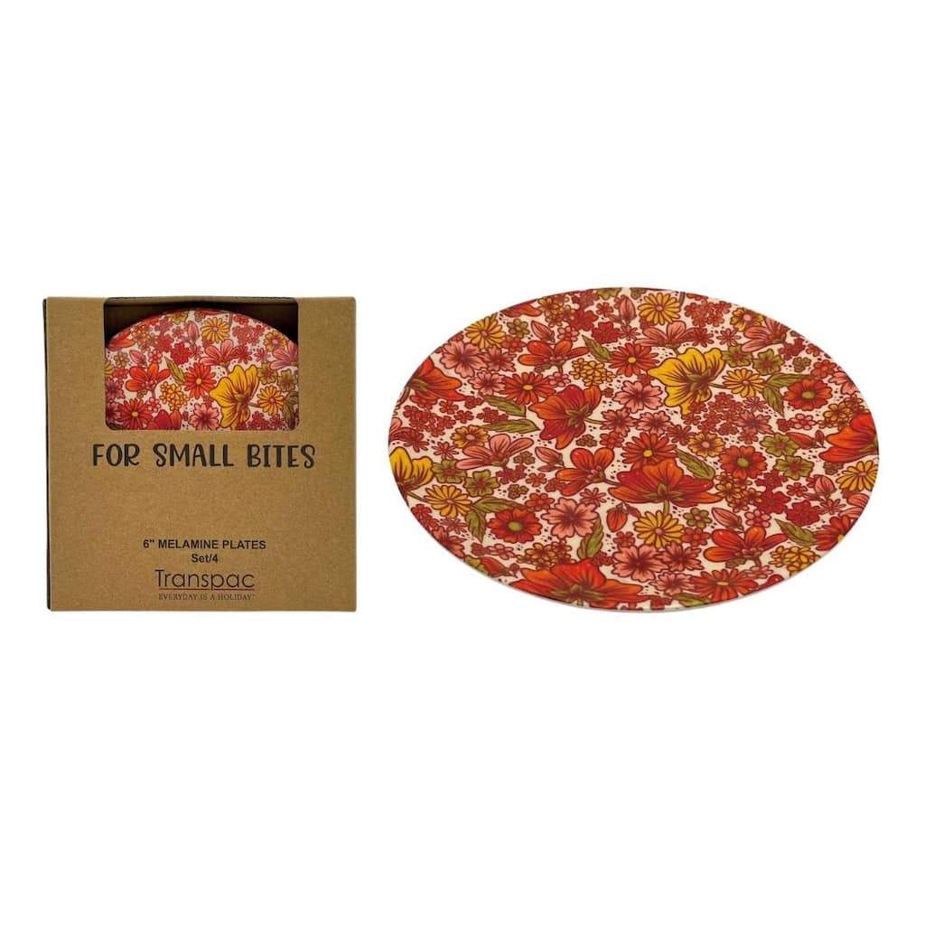 Transpac Melamine Retro Floral App Plates Set of 4 Home Decorations Spring - Multicolor