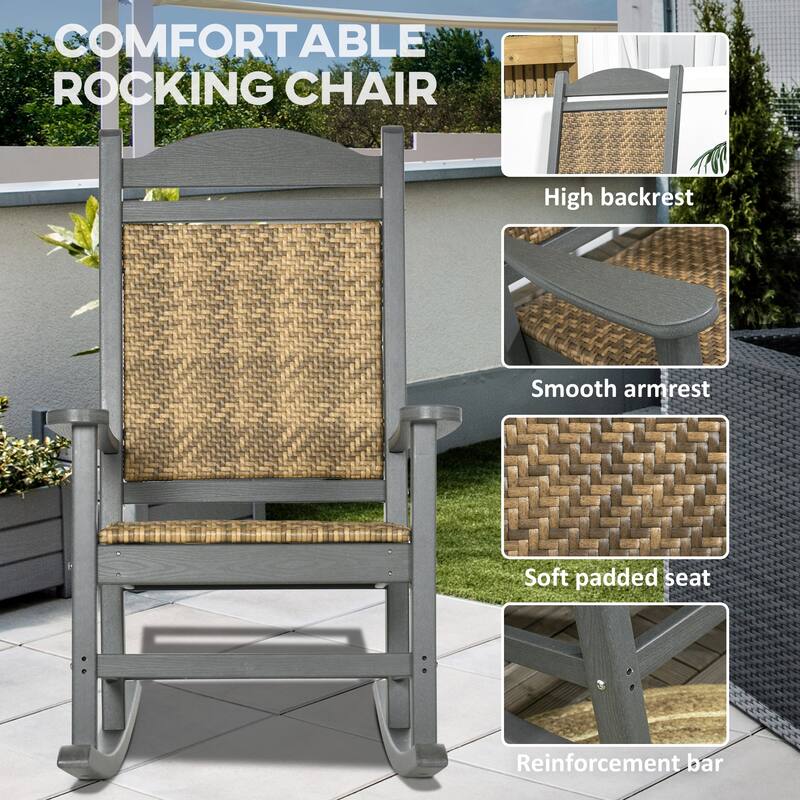 Outsunny Outdoor Rocking Chairs, Porch Rocker w/ Soft Padded Seat and Backrest, Fade-Resistant HDPE Frame Rocker Chair
