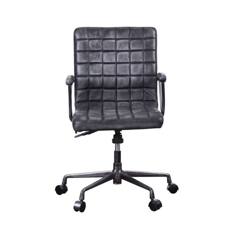 Top Grain Leather Office Chair in Vintage Black and Aluminum - Vintage Black and Aluminum