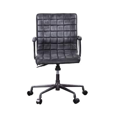 Top Grain Leather Office Chair in Vintage Black and Aluminum