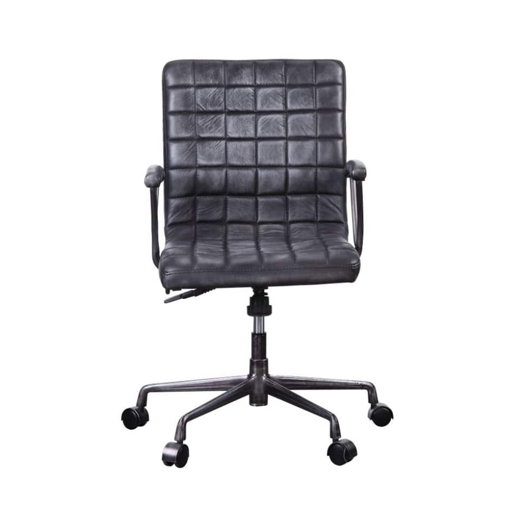 Top Grain Leather Office Chair in Vintage Black and Aluminum