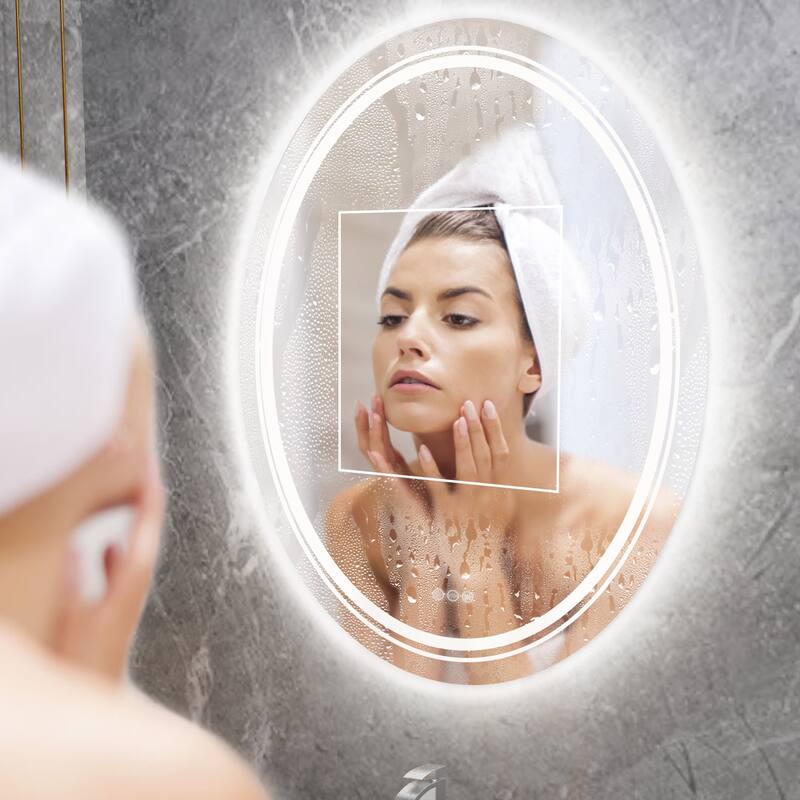 Frameless Oval Wall Mounted LED Bathroom Mirror Anti-Fog Memory - 20X28 Inch