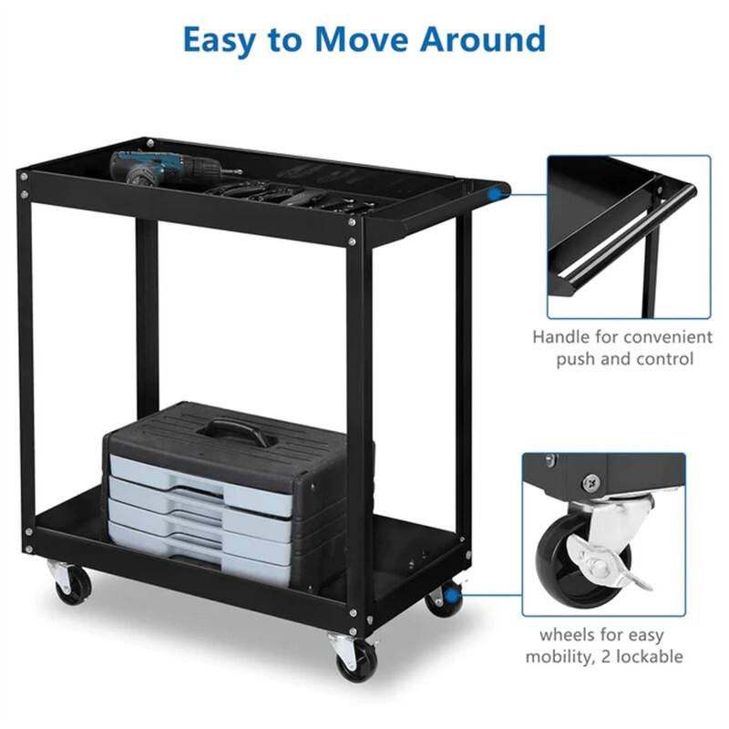 2/3 Tier Rolling Tool Cart 220 LBS Capacity Industrial Service Cart w/Wheels - 28.5"D x 14.2"W x 29.1"H