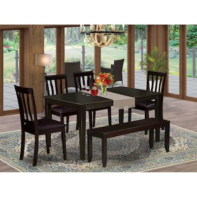 HomeStock 6-Piece Rectangle Cappuccino Finish Solid Wood Top Dining Table with 1 Bench, 4 Chairs