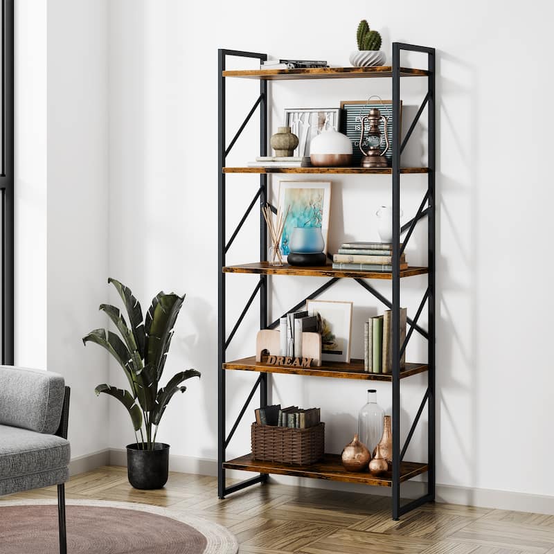 Futzca 5 Tier Storage Bookshelf - Brown