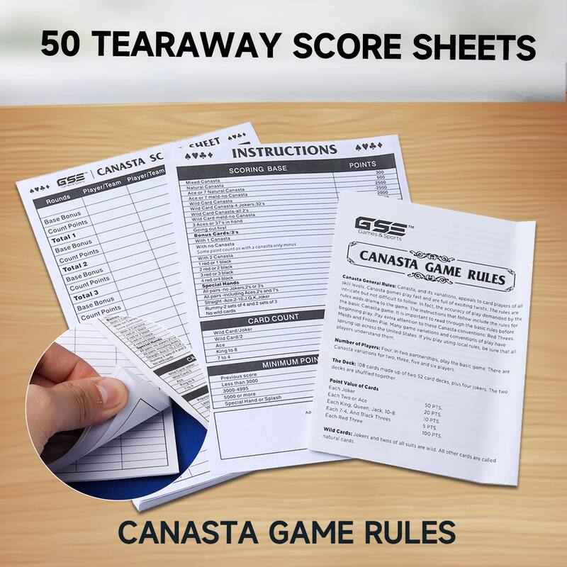 GSE™ Canasta Cards Game Set with 2-Deck Red Canasta Cards with Point Values, a Revolving Card Holder/Tray & 50 Score Pads