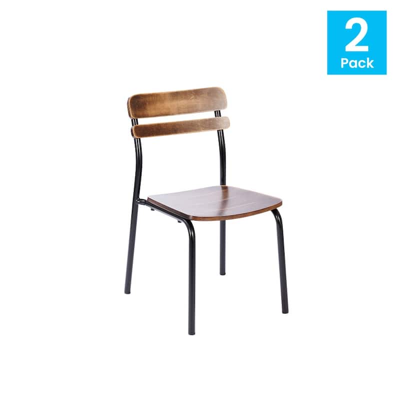 2PK Commercial Solid Wood Dining Chair with Frame and Antique Finish - 18.75"W x 20.75"D x 31.5"H