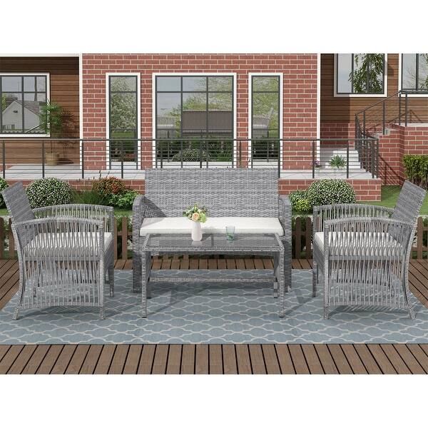 Shop Merax 4 Pieces Outdoor Patio Set Rattan Chair Table Overstock 30545967