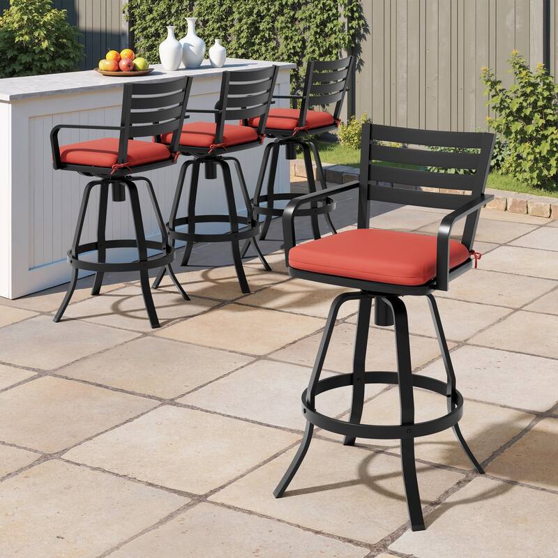 Outdoor Indoor Patio Aluminum Swivel Bar Stools Set with Sunbrella Cushions