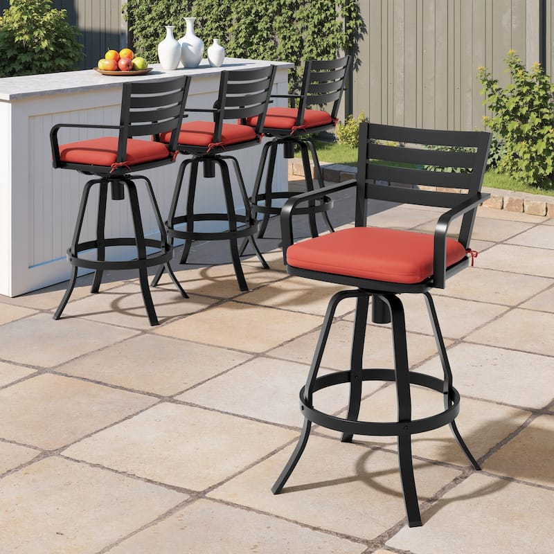 Outdoor Patio Aluminum Swivel Bar Stools Set with Sunbrella Cushion - 18.5 in L x 18.5 in W x 45.7 in H