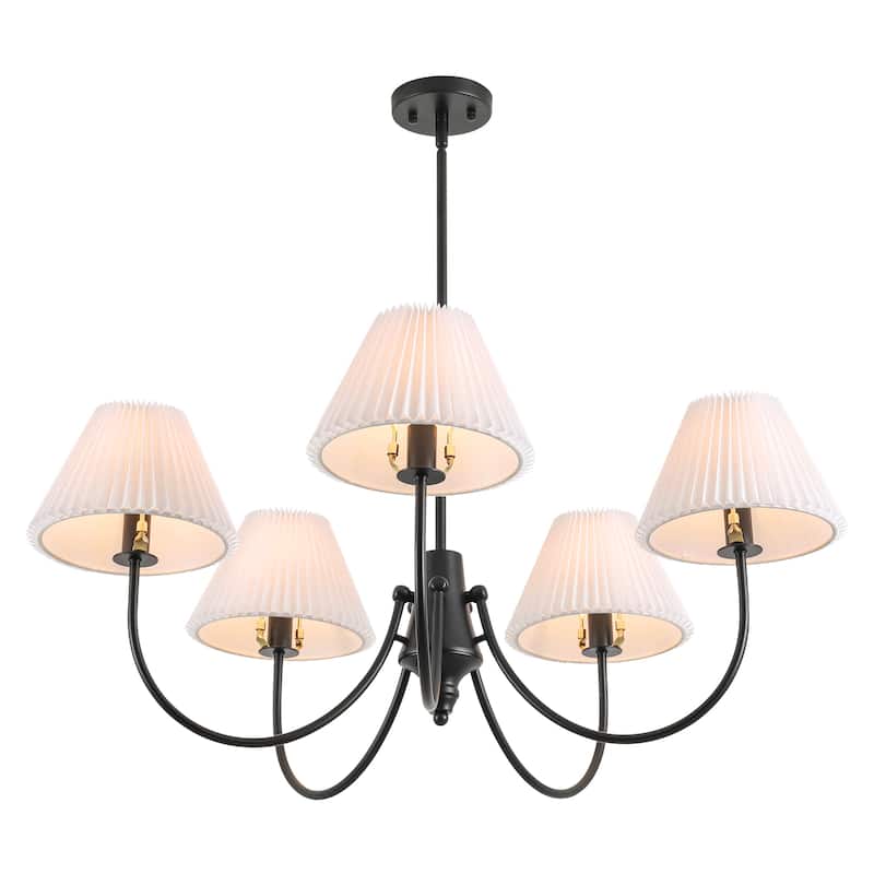 8/5-Light Mid-Century Modern Gold/Black Chandelier with Pleated Fabric Lampshades Hanging Light for Living Room, Dining Room
