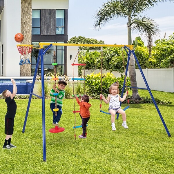 競売 Gymax w Stand Swing Steel Carbon Set Swing Kids 4-in-1 邦楽
