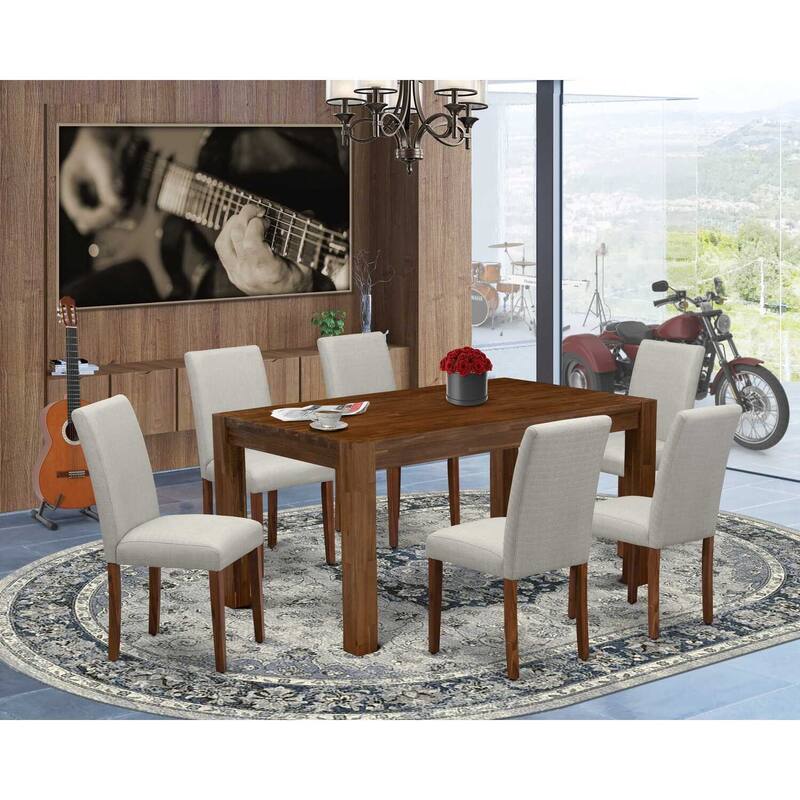 HomeStock 7-Piece Natural Oak Finish Solid Wood Top Dining Table with 6 Parson Chairs