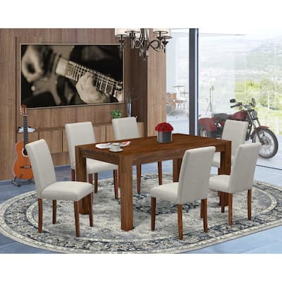 HomeStock 7-Piece Natural Oak Finish Solid Wood Top Dining Table with 6 Parson Chairs