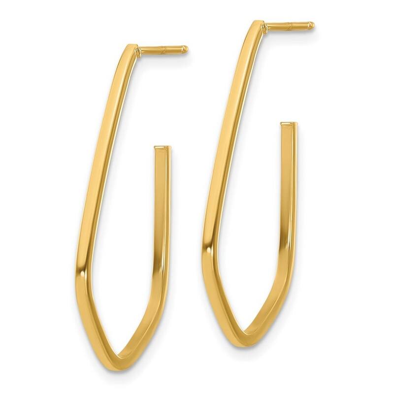 Curata 14k Yellow Gold Polished Geometric Shaped J hoop Post Earrings - 34.61x18.78mm