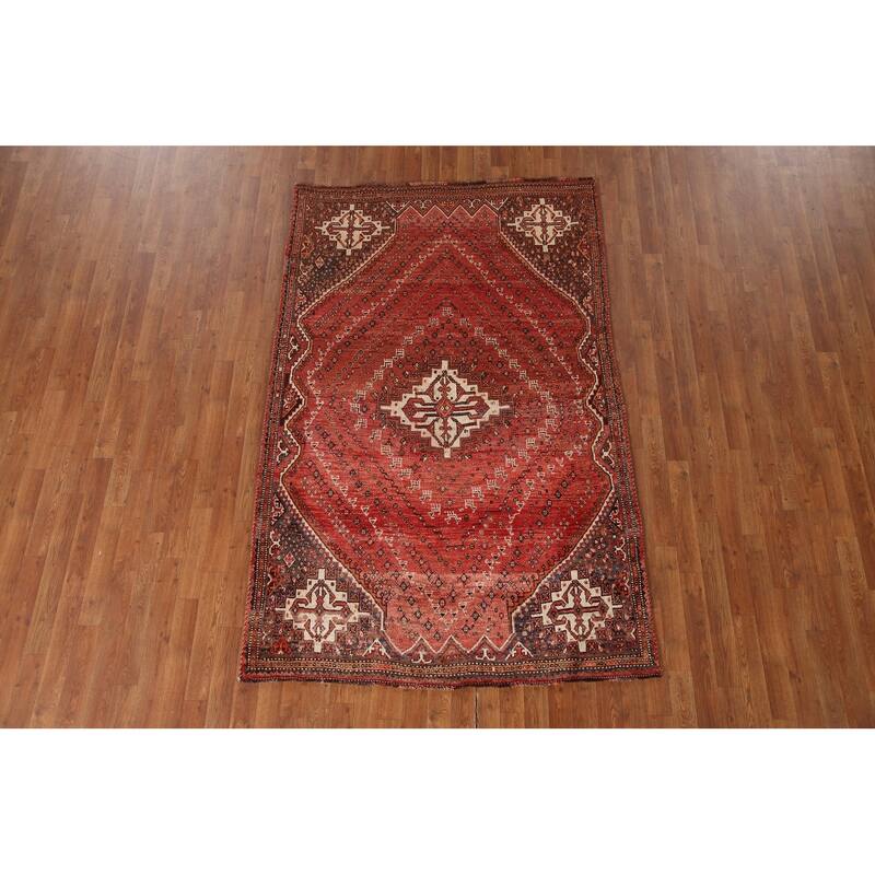 Medallion Shiraz Persian Vintage Area Rug Handmade Wool Carpet - 4'9"x 7'4"