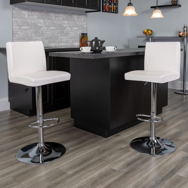 Contemporary Vinyl Adjustable Panel Back Chrome Barstool - 15.25"W x 18.5"D x 35.25" - 43.75"H - White
