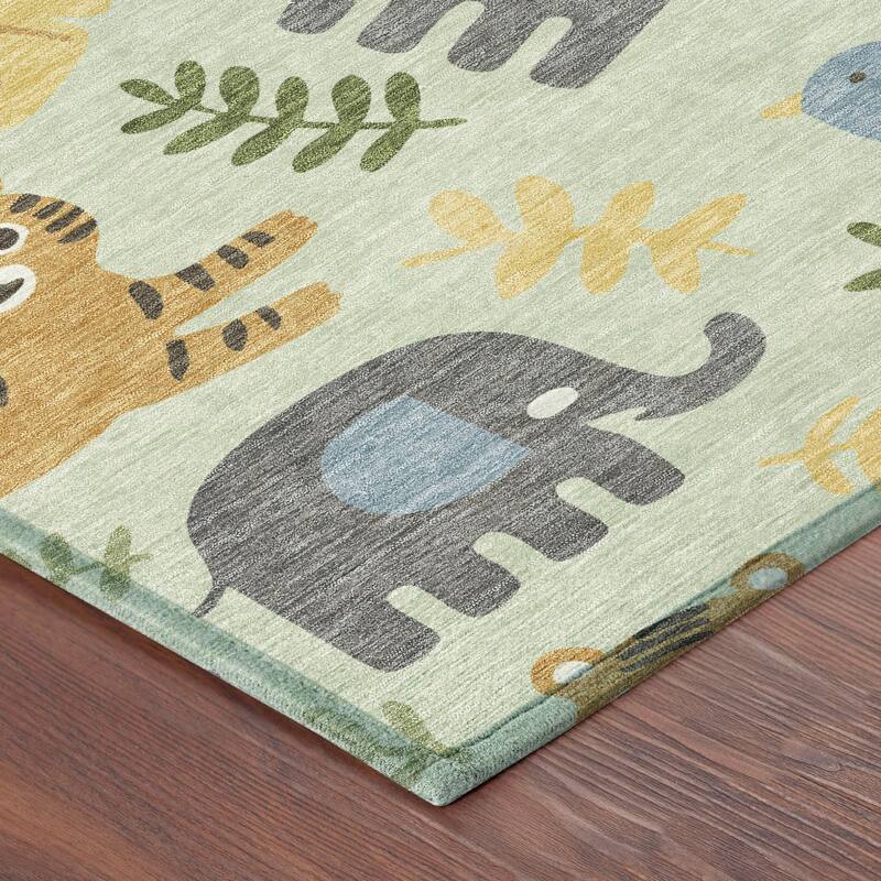 Machine Washable Indoor/ Outdoor Whimsy Safari Animals Chantille Rug