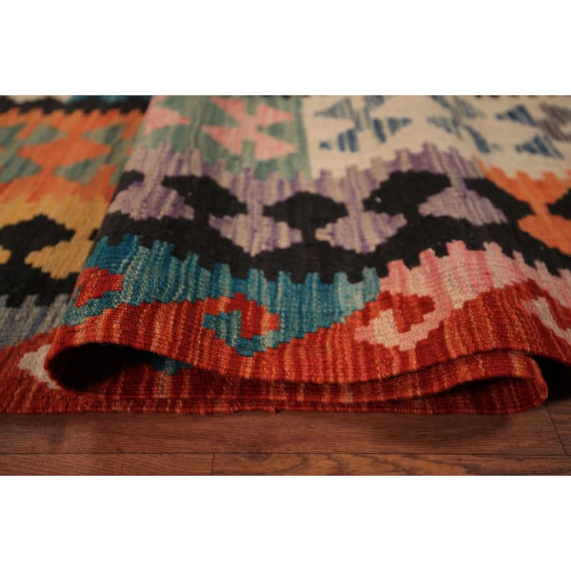 Geometric Kilim Oriental Area Rug Bedroom Flatweave Wool Carpet - 8'3" x 11'5"