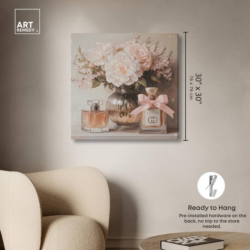 Peach Perfume Flowers in Vase Canvas by Art Remedy, Gallery Wrapped