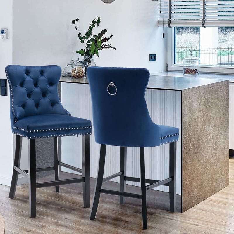 Wing Back Velvet Tufted Nailhead Barstools(Set of 2)