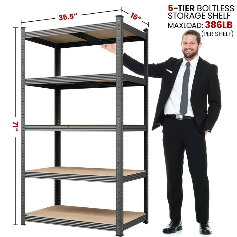 Yaheetech 71in 5-Tier Metal MDF Storage Rack, Adjustable Shelves, 386lb Capacity for Each Shelf