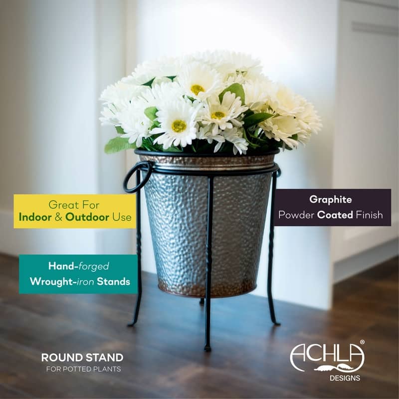 Achla Designs Indoor Outdoor Patio Ring Plant Stand , 14 Inch Tall, Black Powder Coat Finish