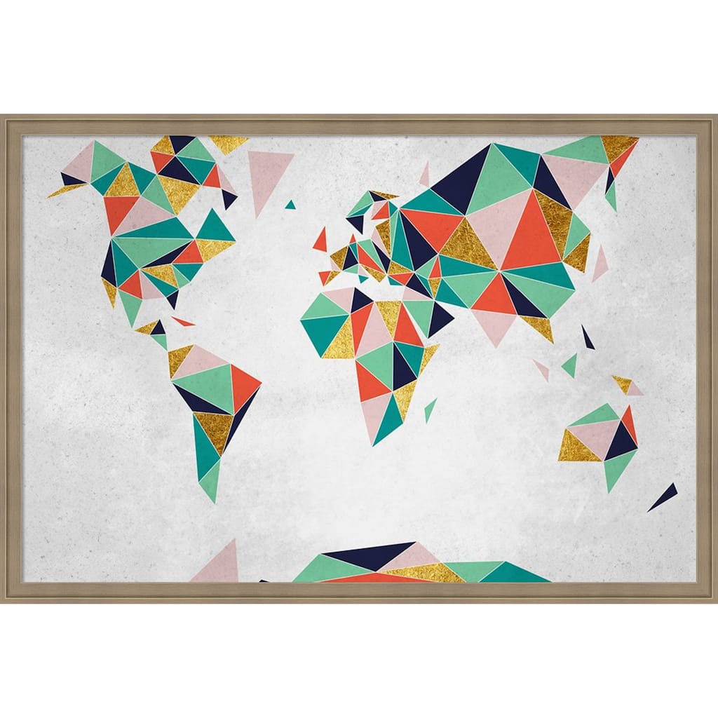 Amanti Art Framed Fabric Pinboard Geometric World Map by Inner circle Printed Bulletin Board - Board Size 36 x 24