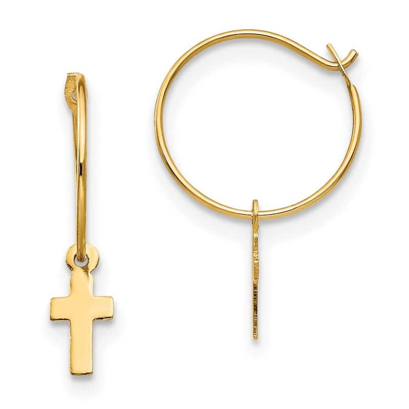 Curata 14k Yellow Gold Childrens 9mm Small Endless Hoop Dangle Cross Earrings