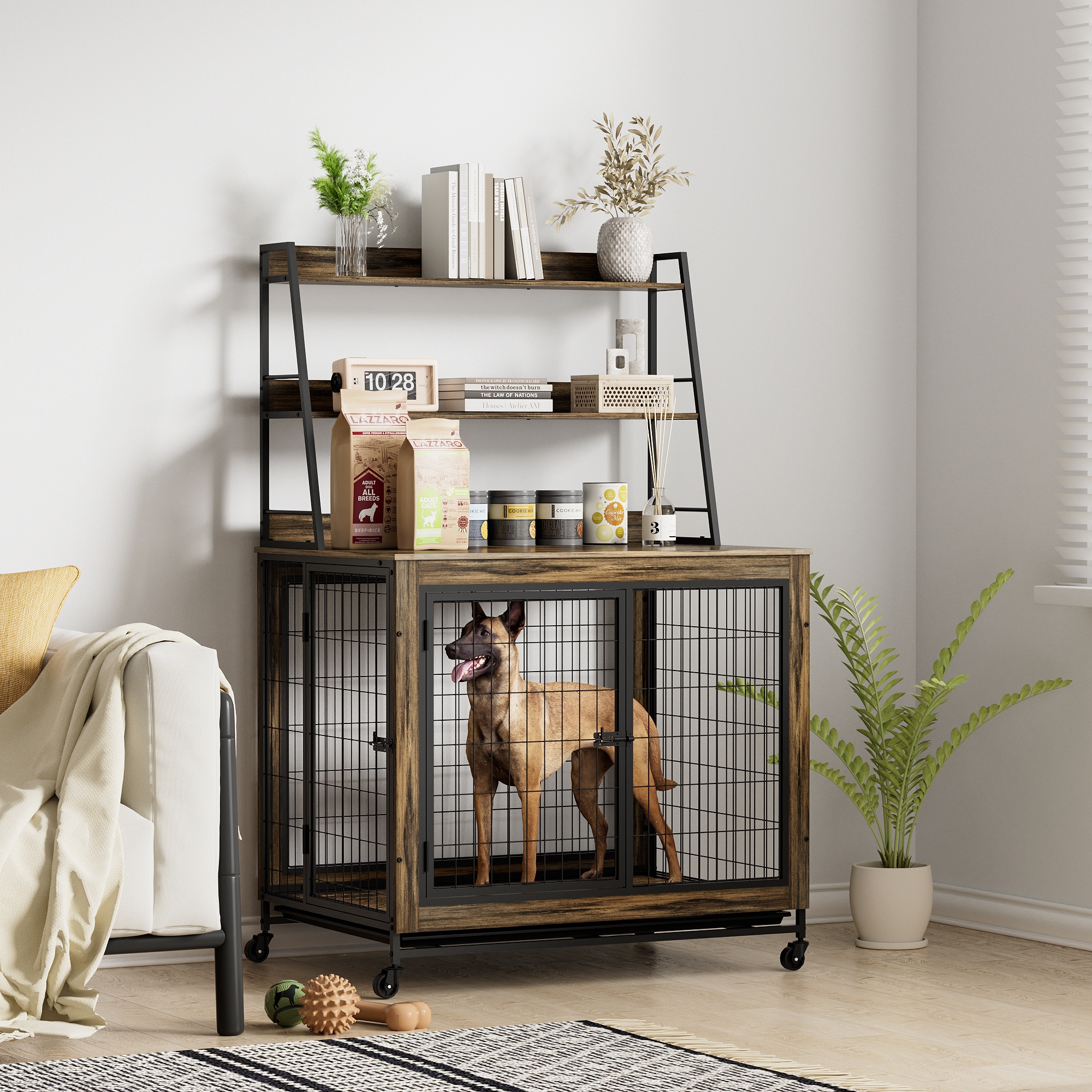 Furniture type dog cage iron frame door with cabinet two door design Rustic Brown 37.99 WX27.36 DX59.92 H Bed Bath Beyond 40197232