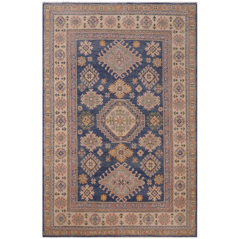 Bohemian Kazak Conrad Light Blue/Beige Wool Rug - 4'0'' x 6'1''
