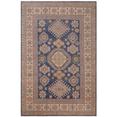 Bohemian Kazak Conrad Light Blue/Beige Wool Rug - 4'0'' x 6'1''