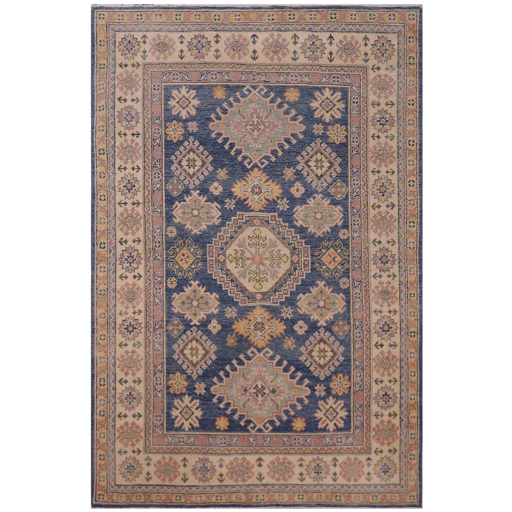 Bohemian Kazak Conrad Light Blue/Beige Wool Rug - 4'0'' x 6'1''