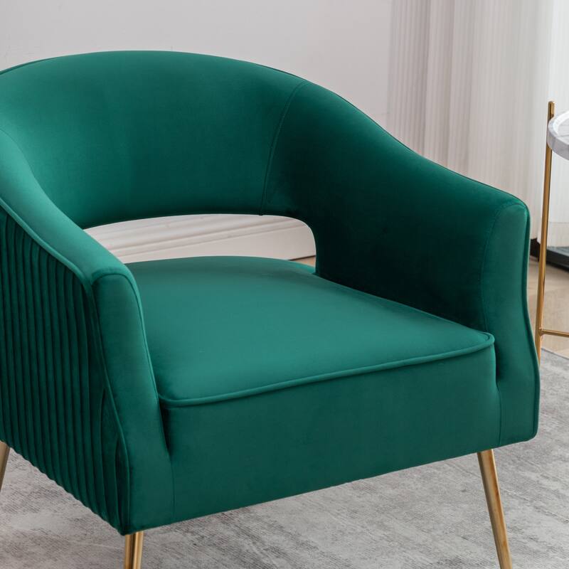 SEYNAR Modern Velvet Accent Arm Vanity Chair with Wingback and Gold Legs for Living Room