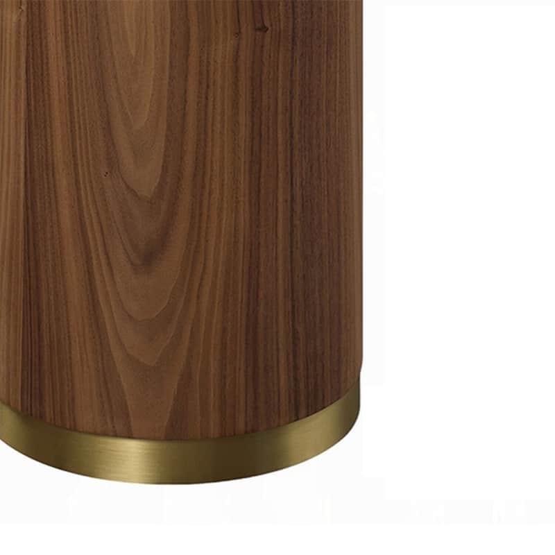 21 in. Walnut Brown and Gold Round Wood End Table with Pedestal Base