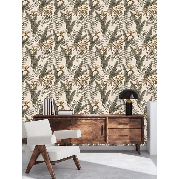 White Wallpaper with Palm Leaves Peel and Stick and Prepasted - Bed ...