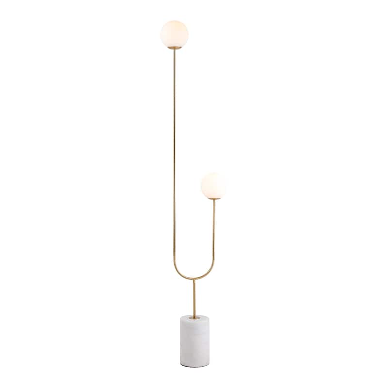 Nordic Marble Orb 2-Light LED Floor Lamp with Marble Base - Golden Modern Futuristic Style - White/Grey/Gold