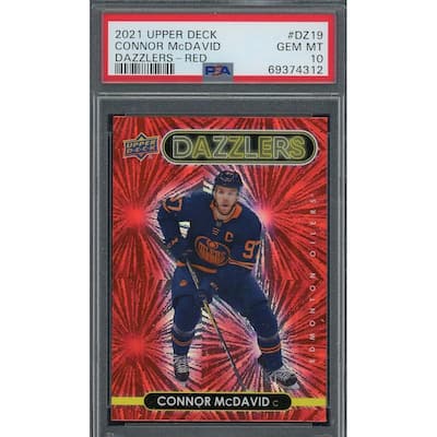 Connor McDavid 2021 Upper Deck Dazzlers Red Hockey Card #DZ19 Graded PSA 10 - 8'6" x 11'6"