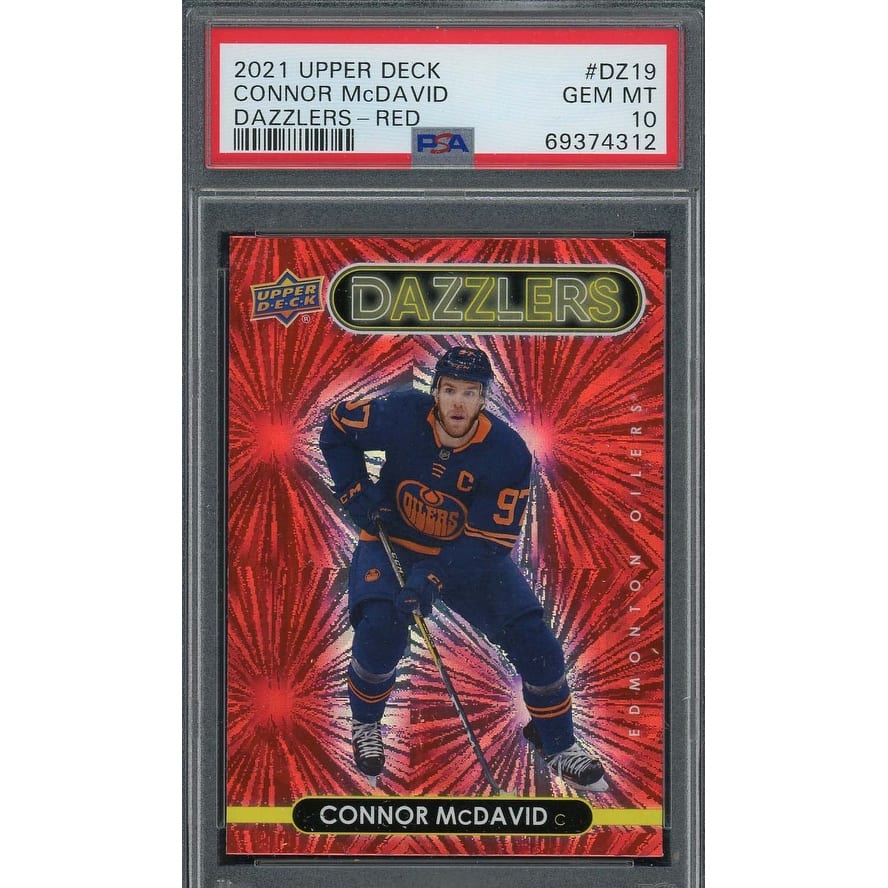 Connor McDavid 2021 Upper Deck Dazzlers Red Hockey Card #DZ19 Graded PSA 10 - 8'6" x 11'6"