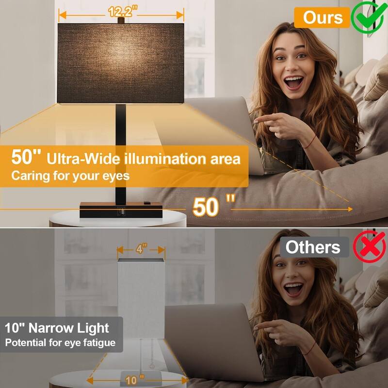 21" Set of 2 Touch Control Table Lamps with 2 USB & AC Outlets - 4.4"D x 7.8"W x 21"H