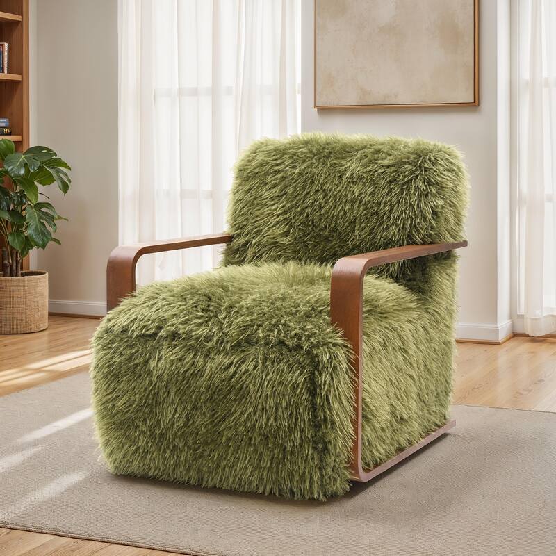 Contemporary Style 1pc Accent Chair Retro Inspired Curves Wooden Arms Tight Seat And Back Primary Living Room