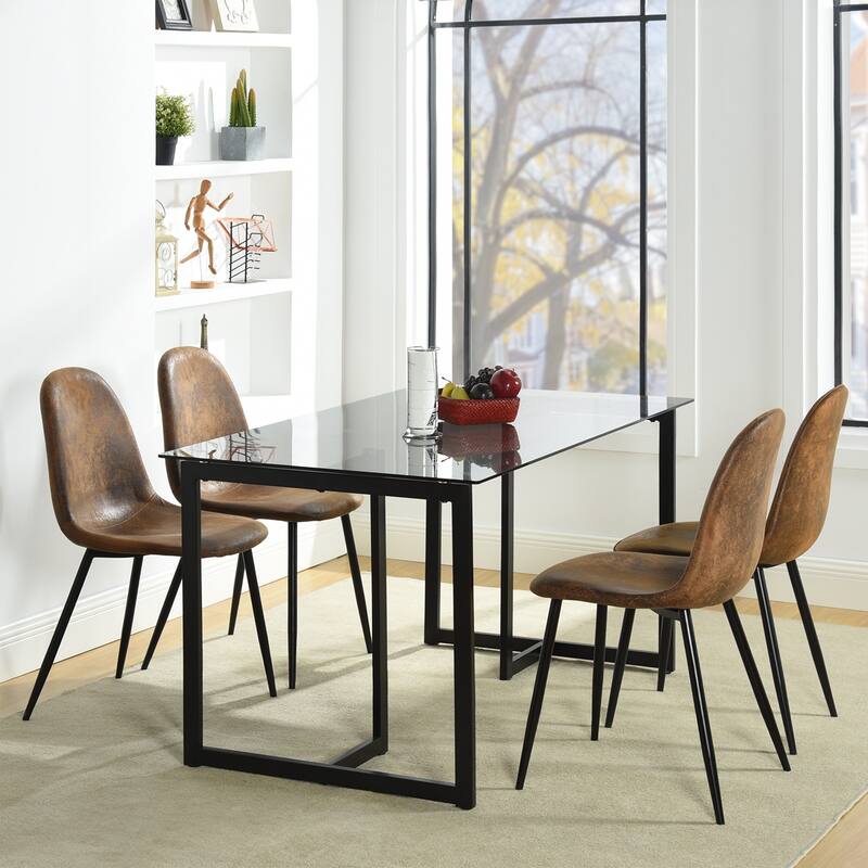 Homy Casa 55" Rectangular Glass Top Dining Table with Black Metal Frame for Modern Interiors