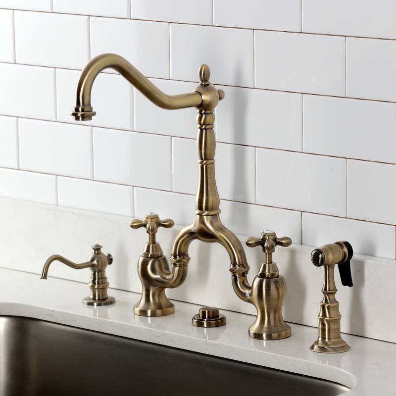 Kingston Brass English Country Bridge Kitchen Faucets with Brass Sprayer